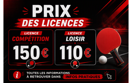 PRIX DES LICENCES 2026/2027