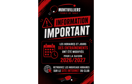 Modifications des jours et horaires des entrainements dirigés : INFORMATIONS DISPONIBLES DANS "INFOS PRATIQUES"