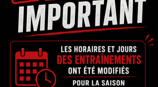 Modifications des jours et horaires des entrainements dirigés : INFORMATIONS DISPONIBLES DANS "INFOS PRATIQUES"